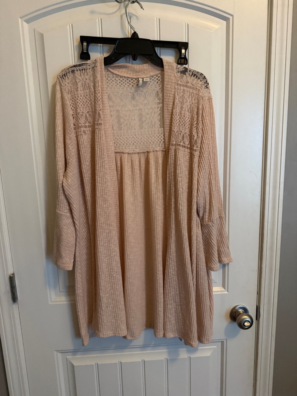 Cato Blush Pink Open-Front Lace-Back Cardigan